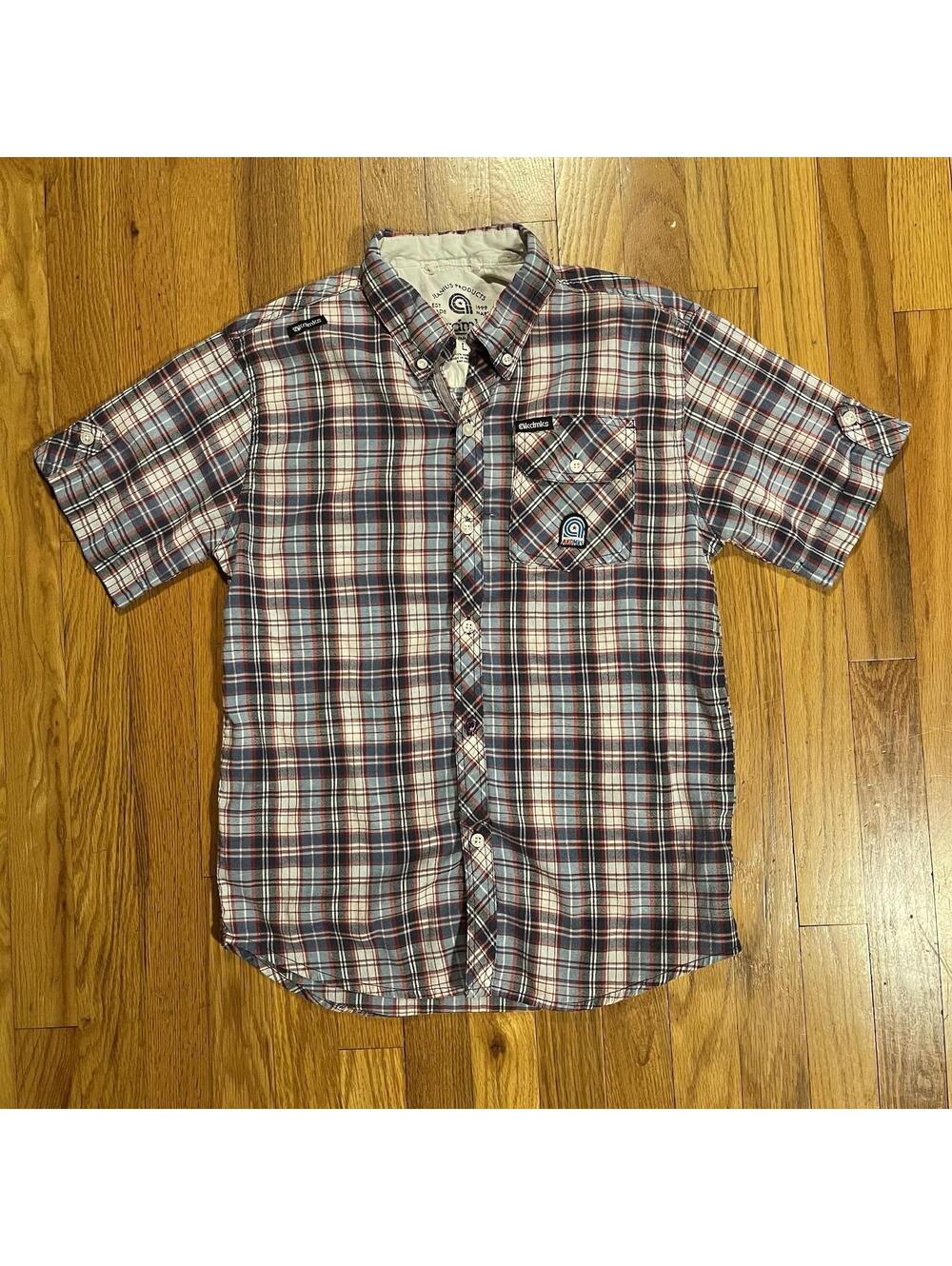 y2k Button Up Plaid Short Sleeve Shirt Vintage Mens XS Akdmks